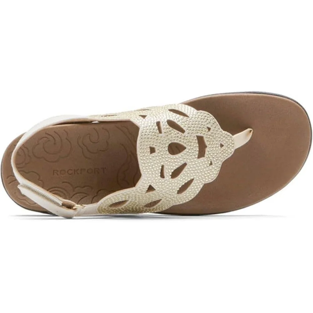 Rockport Womens Ridge Slingback Sandals Gold Laser Cut Thong Size 8.5 M NEW